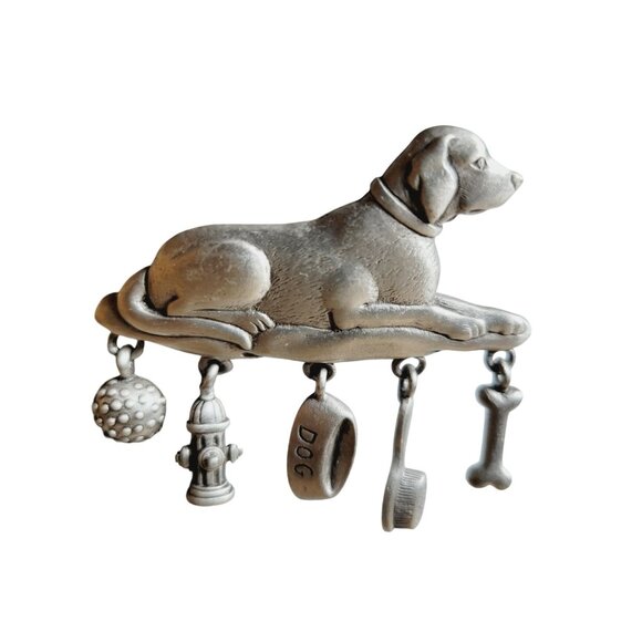 Dog pin brooch JJ pewter Charms Include bone brush ball food and Hydrant - Picture 1 of 5
